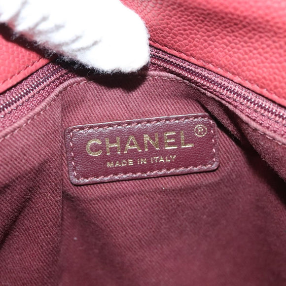 CHANEL Matelasse Chain Shoulder Bag Caviar Skin Red CC Auth 127257