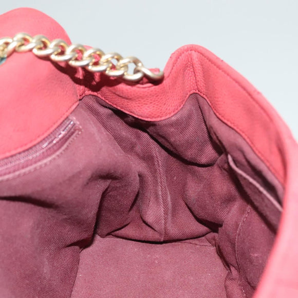 CHANEL Matelasse Chain Shoulder Bag Caviar Skin Red CC Auth 127257