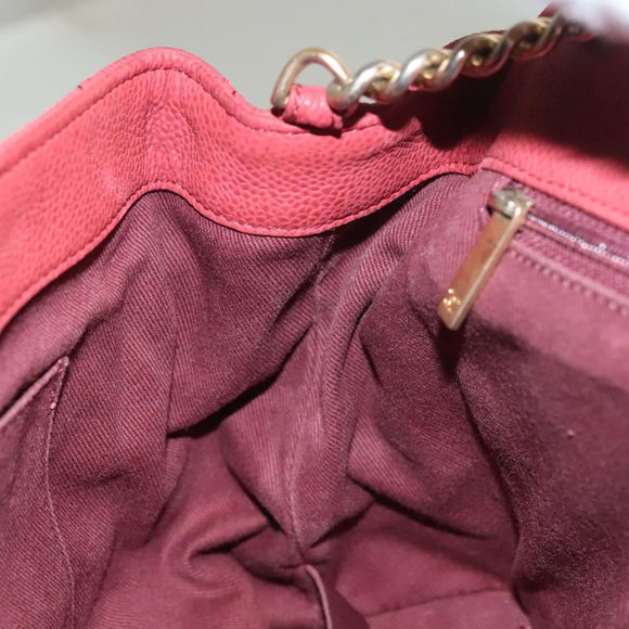 CHANEL Matelasse Chain Shoulder Bag Caviar Skin Red CC Auth 127257