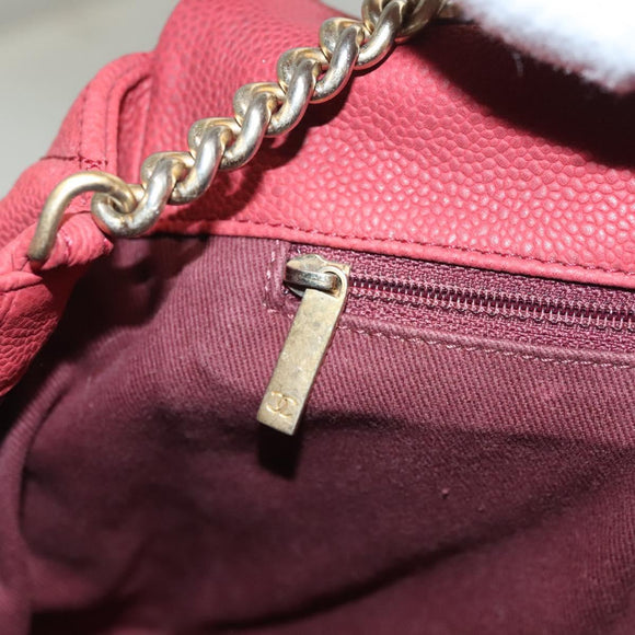 CHANEL Matelasse Chain Shoulder Bag Caviar Skin Red CC Auth 127257