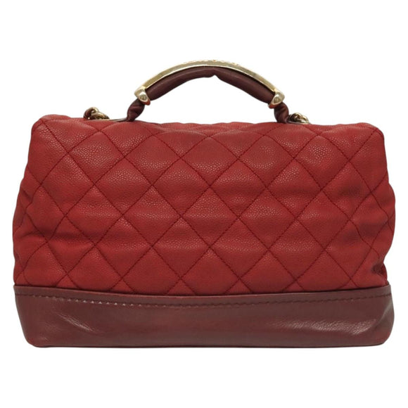 CHANEL Matelasse Chain Shoulder Bag Caviar Skin Red CC Auth 127257