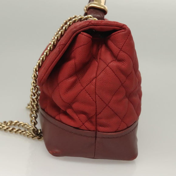 CHANEL Matelasse Chain Shoulder Bag Caviar Skin Red CC Auth 127257