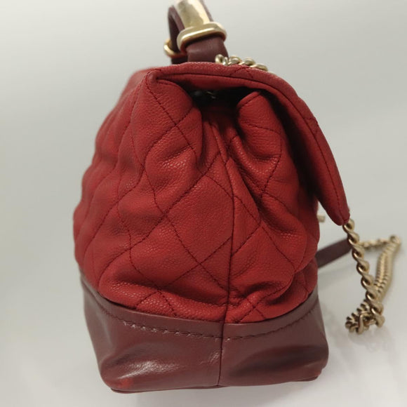 CHANEL Matelasse Chain Shoulder Bag Caviar Skin Red CC Auth 127257