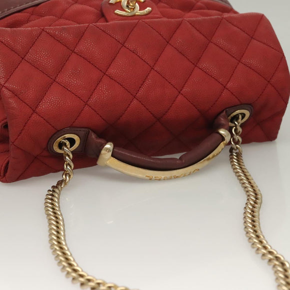CHANEL Matelasse Chain Shoulder Bag Caviar Skin Red CC Auth 127257