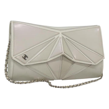 CHANEL Chain Shoulder Bag Leather Gray Silver CC Auth 127258V