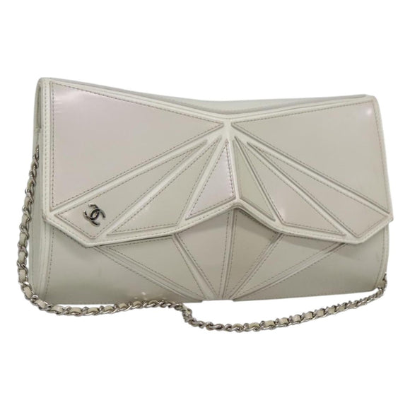 CHANEL Chain Shoulder Bag Leather Gray Silver CC Auth 127258V