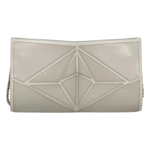 CHANEL Chain Shoulder Bag Leather Gray Silver CC Auth 127258V