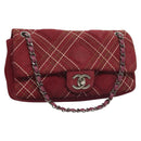 CHANEL Wild Stitch Chain Shoulder Bag Suede Bordeaux Silver CC Auth 127259-1
