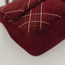 CHANEL Wild Stitch Chain Shoulder Bag Suede Bordeaux Silver CC Auth 127259-9