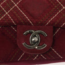 CHANEL Wild Stitch Chain Shoulder Bag Suede Bordeaux Silver CC Auth 127259-17