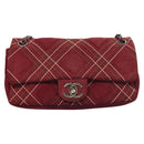 CHANEL Wild Stitch Chain Shoulder Bag Suede Bordeaux Silver CC Auth 127259-13