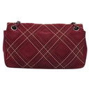 CHANEL Wild Stitch Chain Shoulder Bag Suede Bordeaux Silver CC Auth 127259-2