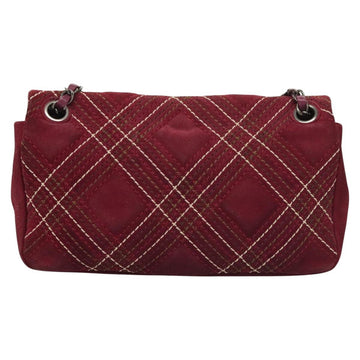 CHANEL Wild Stitch Chain Shoulder Bag Suede Bordeaux Silver CC Auth 127259 - 0