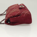 CHANEL Wild Stitch Chain Shoulder Bag Suede Bordeaux Silver CC Auth 127259-4