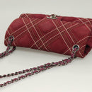 CHANEL Wild Stitch Chain Shoulder Bag Suede Bordeaux Silver CC Auth 127259-6