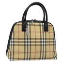 BURBERRY Nova Check Hand Bag PVC Beige Silver Auth 127268-1