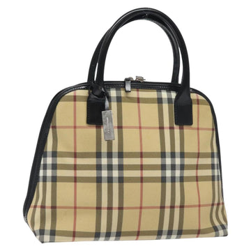 BURBERRY Nova Check Hand Bag PVC Beige Silver Auth 127268