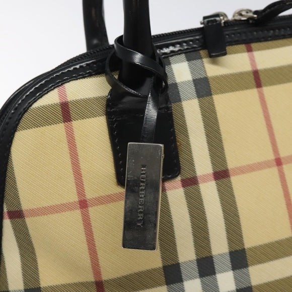 BURBERRY Nova Check Hand Bag PVC Beige Silver Auth 127268