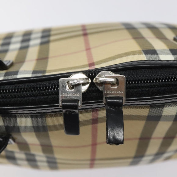 BURBERRY Nova Check Hand Bag PVC Beige Silver Auth 127268