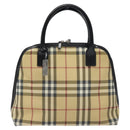 BURBERRY Nova Check Hand Bag PVC Beige Silver Auth 127268-2