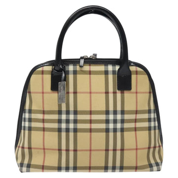 BURBERRY Nova Check Hand Bag PVC Beige Silver Auth 127268 - 0