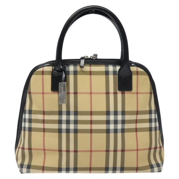 BURBERRY Nova Check Hand Bag PVC Beige Silver Auth 127268