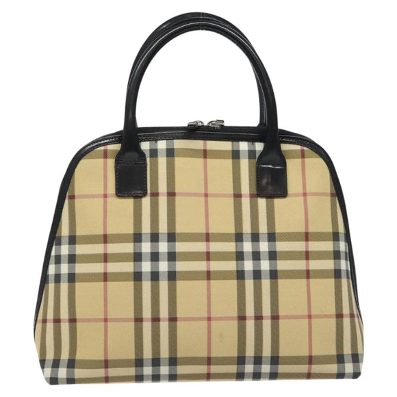 BURBERRY Nova Check Hand Bag PVC Beige Silver Auth 127268