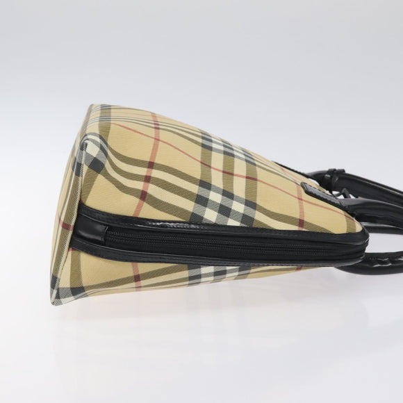 BURBERRY Nova Check Hand Bag PVC Beige Silver Auth 127268