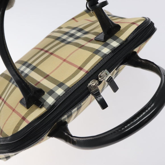 BURBERRY Nova Check Hand Bag PVC Beige Silver Auth 127268
