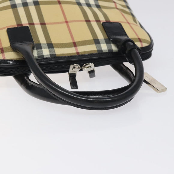 BURBERRY Nova Check Hand Bag PVC Beige Silver Auth 127268