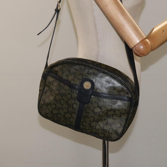 CELINE C Sulky Shoulder Bag PVC Navy Gold Auth 127311