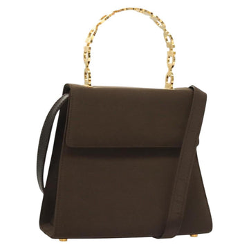 Salvatore Ferragamo Gancini Hand Bag Nylon 2way Brown Gold Auth 127313