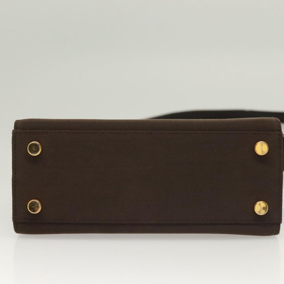 Salvatore Ferragamo Gancini Hand Bag Nylon 2way Brown Gold Auth 127313