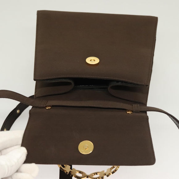 Salvatore Ferragamo Gancini Hand Bag Nylon 2way Brown Gold Auth 127313