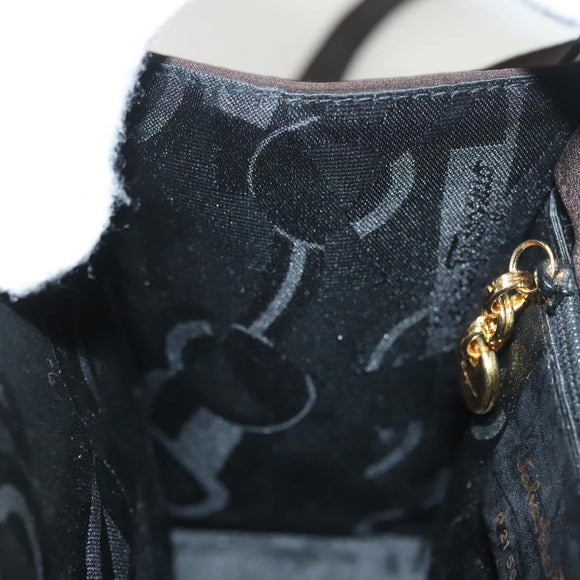 Salvatore Ferragamo Gancini Hand Bag Nylon 2way Brown Gold Auth 127313