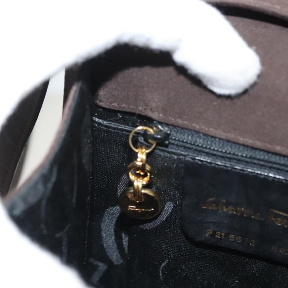 Salvatore Ferragamo Gancini Hand Bag Nylon 2way Brown Gold Auth 127313