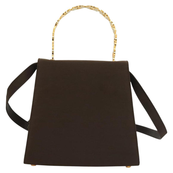 Salvatore Ferragamo Gancini Hand Bag Nylon 2way Brown Gold Auth 127313