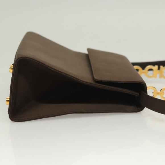 Salvatore Ferragamo Gancini Hand Bag Nylon 2way Brown Gold Auth 127313