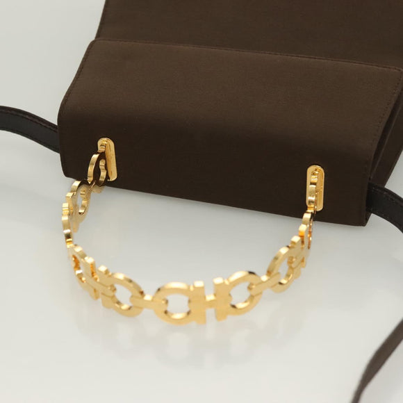 Salvatore Ferragamo Gancini Hand Bag Nylon 2way Brown Gold Auth 127313