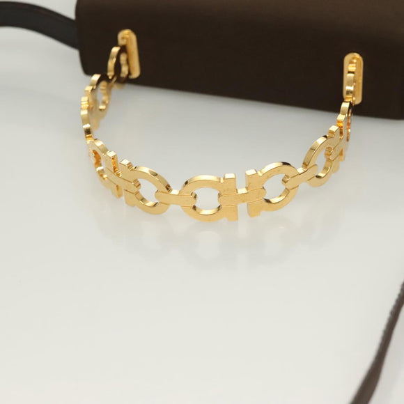 Salvatore Ferragamo Gancini Hand Bag Nylon 2way Brown Gold Auth 127313