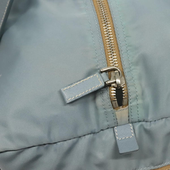 PRADA Boston Bag Nylon Light Blue Silver Auth 127318