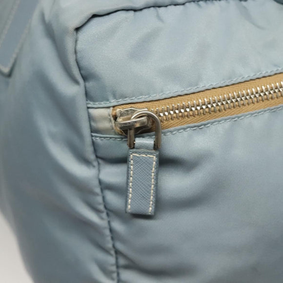 PRADA Boston Bag Nylon Light Blue Silver Auth 127318