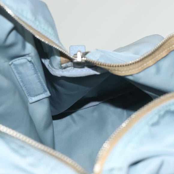 PRADA Boston Bag Nylon Light Blue Silver Auth 127318