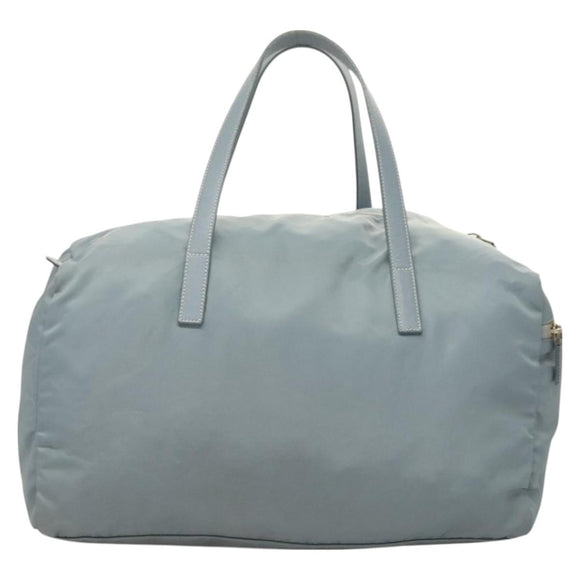 PRADA Boston Bag Nylon Light Blue Silver Auth 127318