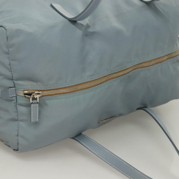 PRADA Boston Bag Nylon Light Blue Silver Auth 127318