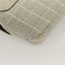 CHANEL Choco Bar Chain Camelia Shoulder Bag Canvas Gray Silver CC Auth 127321-12