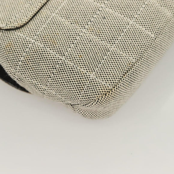 CHANEL Choco Bar Chain Camelia Shoulder Bag Canvas Gray Silver CC Auth 127321