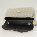 CHANEL Choco Bar Chain Camelia Shoulder Bag Canvas Gray Silver CC Auth 127321-16