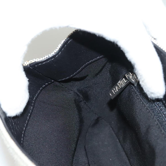 CHANEL Choco Bar Chain Camelia Shoulder Bag Canvas Gray Silver CC Auth 127321