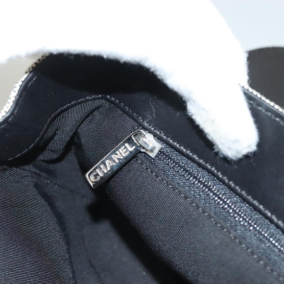 CHANEL Choco Bar Chain Camelia Shoulder Bag Canvas Gray Silver CC Auth 127321